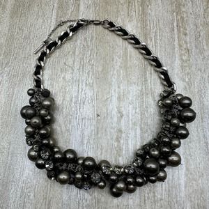 KENNETH COLE Bead & Crystal Necklace Multi Strand‎ Black & Silver Tone